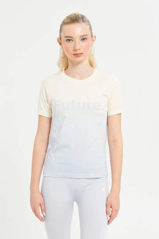 Women white Performance Short Sleeve T-Shirt With Ombre Effect