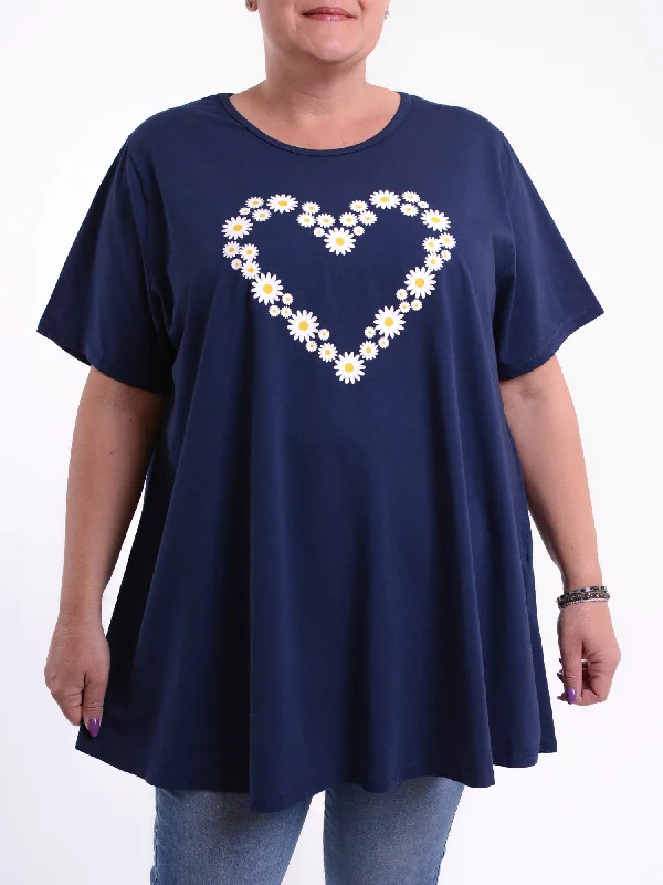 Basic Cotton Swing T Shirt - Round Neck 10516 DAISY HEART