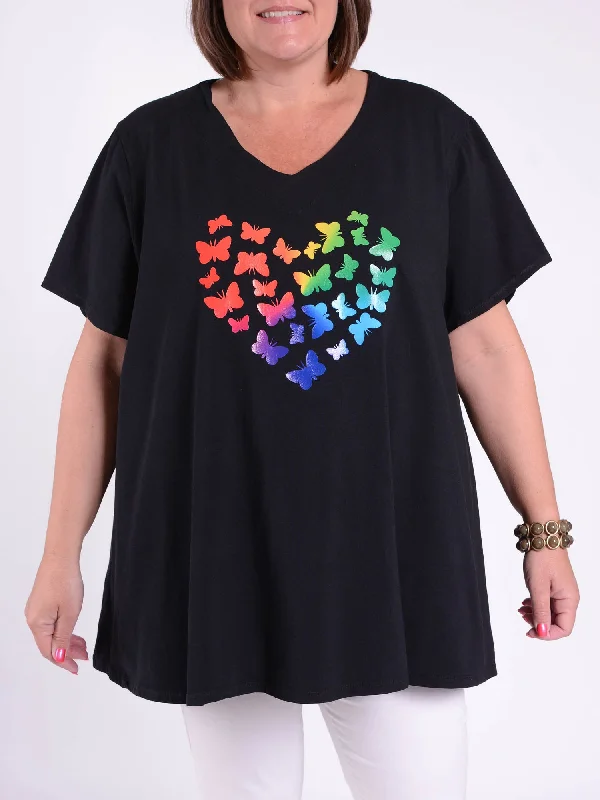 Basic Cotton Swing T Shirt - V Neck 10520 BUTTERFLIES