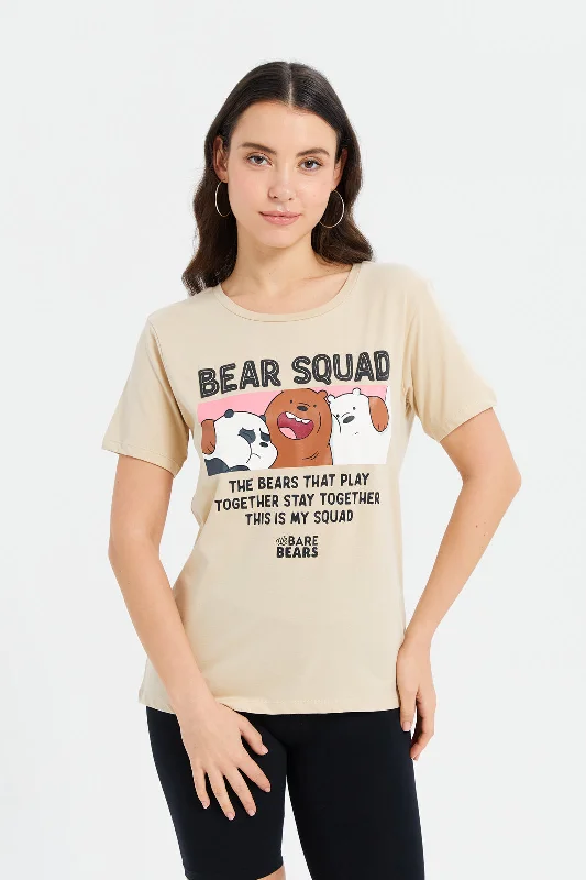 Women Beige We Bare Bears Printed T-Shirt