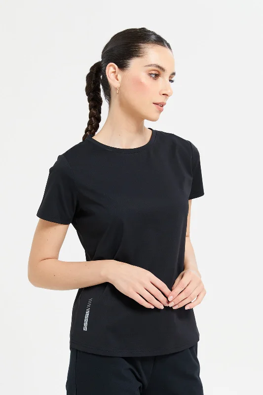 Women Black Soft Touch Active T-Shirt