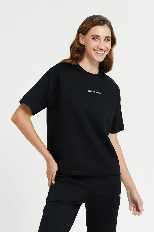 Black Oversized Placement Print Tee