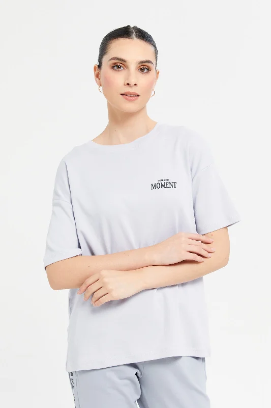 Women Lilac Oversize T-Shirt With Placement Print