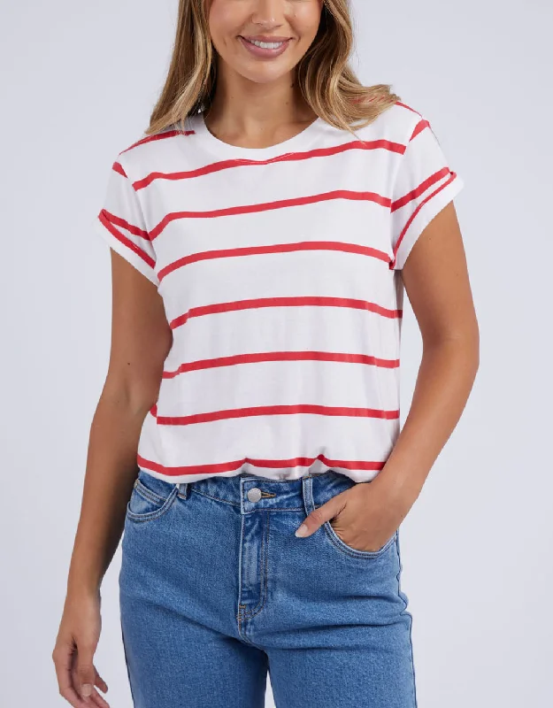 Manly Stripe Tee - White/Cayenne Stripe