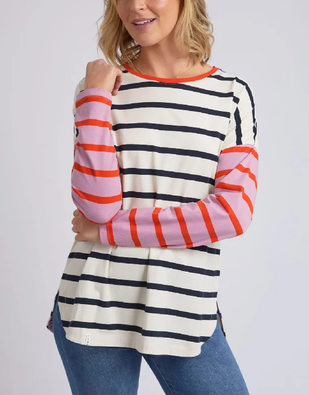 Marta Stripe Long Sleeve Tee - Navy Stripe/Pink/Red Stripe