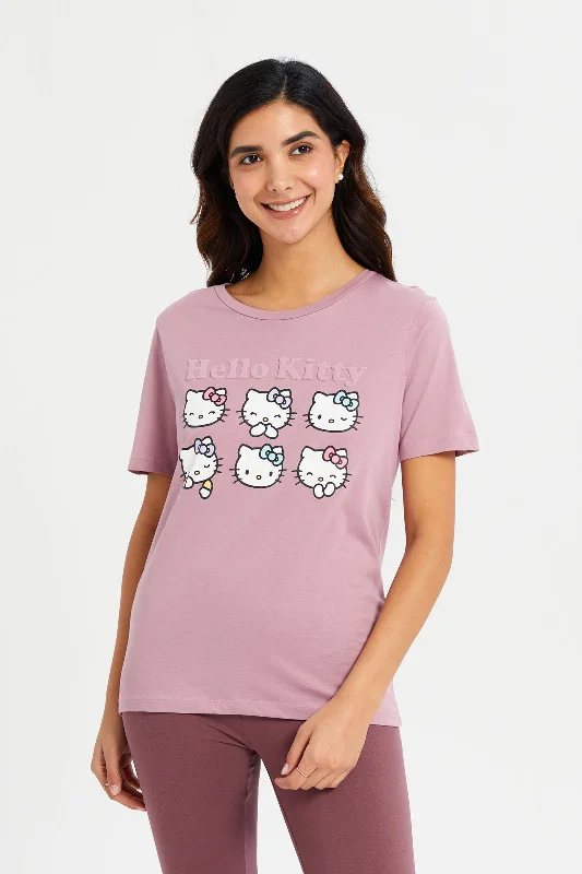 Women Mauve Hello Kitty Printed T-Shirt