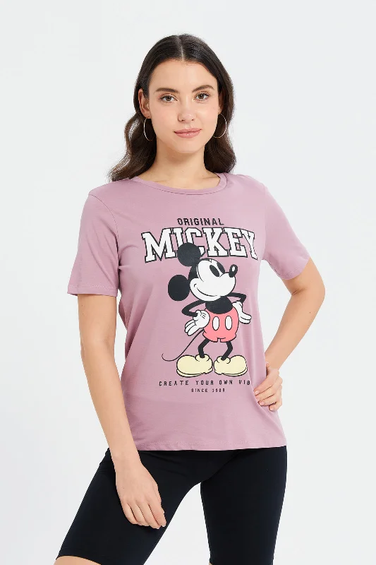 Women Mauve Mickey Printed T-Shirt