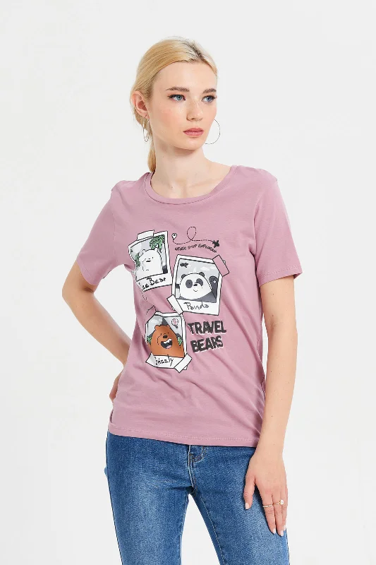 Women Mauve We Bare Bears Printed T-Shirt