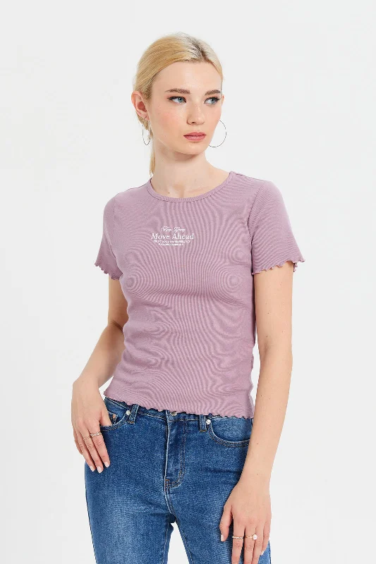 Women Mauve Ribbed T-Shirt