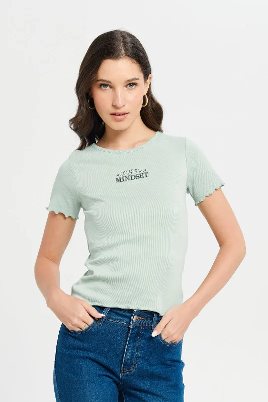 Women Mint Ribbed T-Shirt