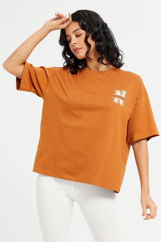 Woman Orange Printed Active Top