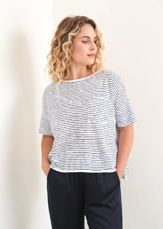 ROOKE STRIPED BOXY T-SHIRT - GREY