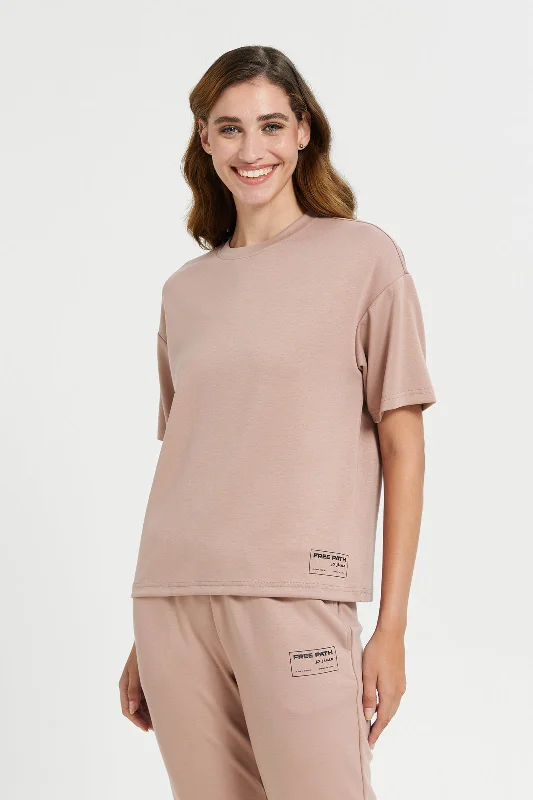 Women Taupe Oversize Printed T-Shirt