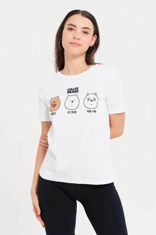 Women White We Bare Bears Printed T-Shirt