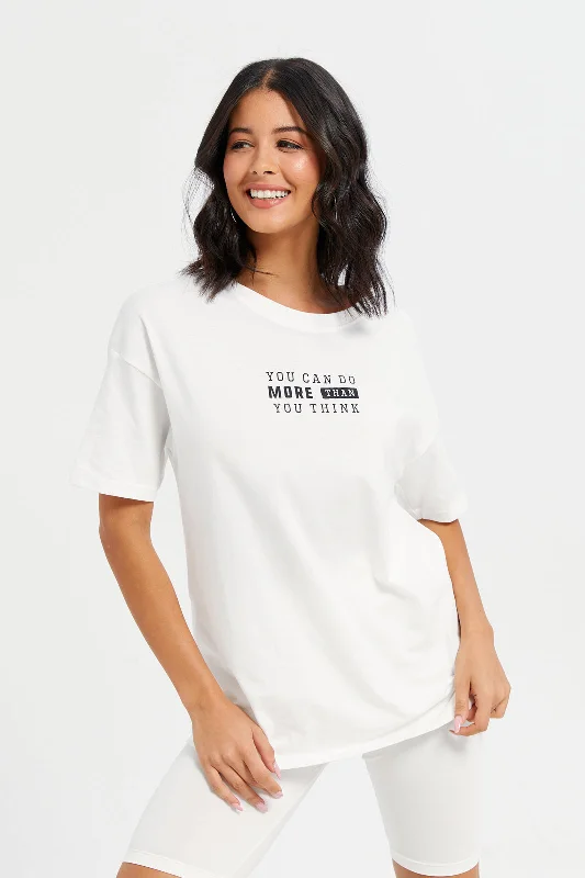 Women White Printed Active T-Shirt