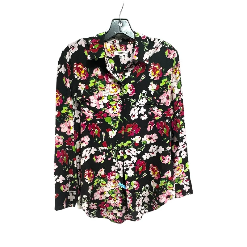 100% Silk Blouse Long Sleeve By Equipment In Floral, Size: S