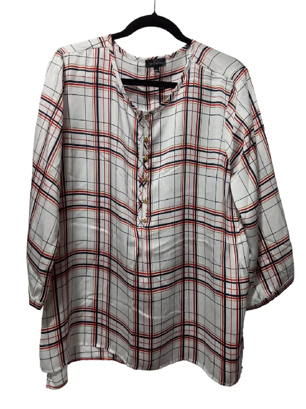 Blouse 3/4 Sleeve By Limited In Plaid Pattern, Size: Xl