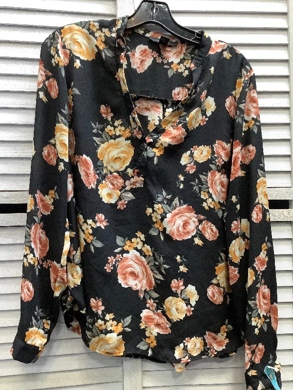 Blouse Long Sleeve By Forever 21 In Floral, Size: L