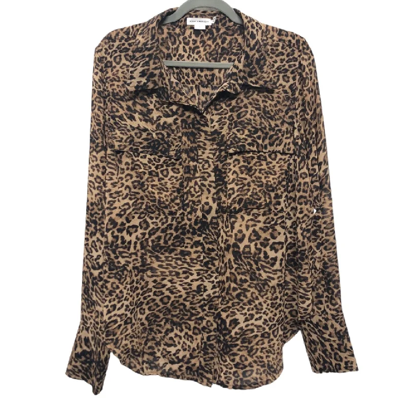 Blouse Long Sleeve By Good American In Leopard Print, Size: L