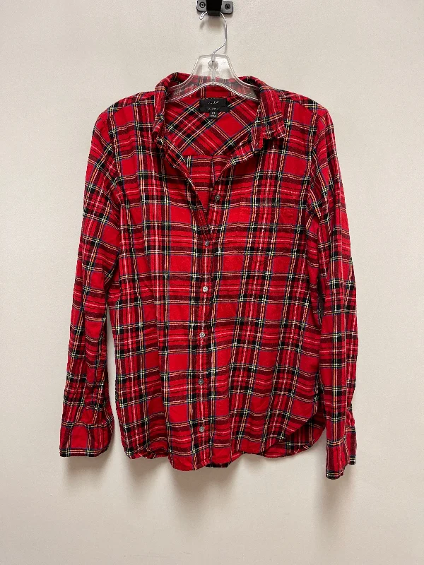 Blouse Long Sleeve By J. Crew In Red, Size: M