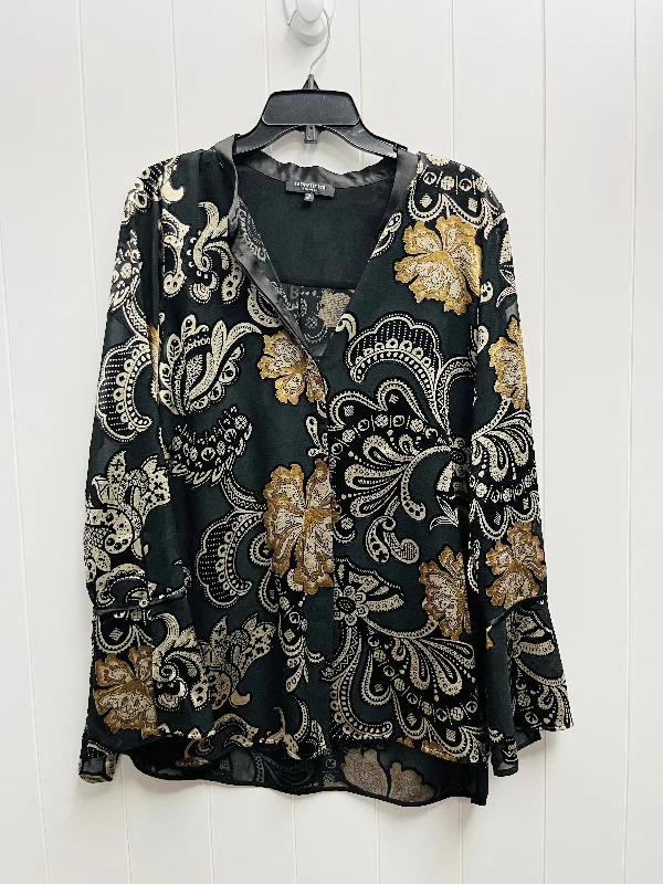 Blouse Long Sleeve By Lafayette 148 In Black & Cream, Size: Xl