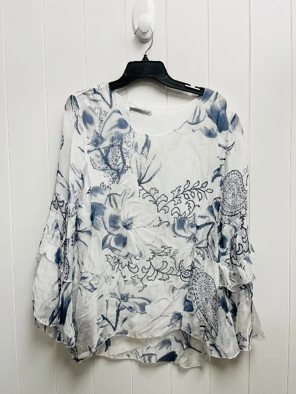 Blouse Long Sleeve By tempo paris  In Blue & White, Size: M