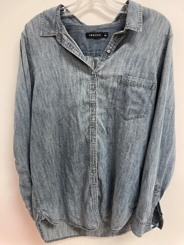 Blouse Long Sleeve By Trouve In Blue Denim, Size: L