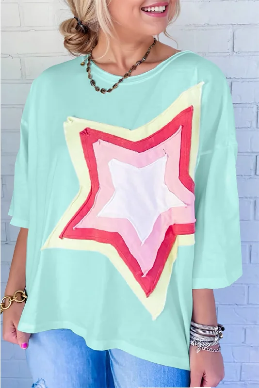 Moonlight Jade Colorblock Star Patch Plus Size Top