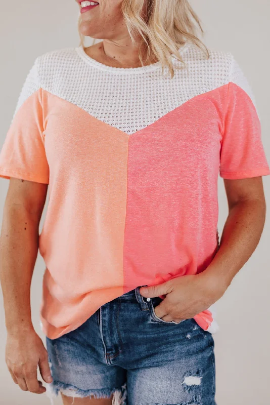 White Plus Size Waffle Patchwork Colorblock Knit Tee