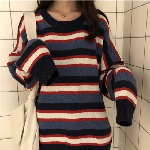 KittenAlarm - Big Fun Striped O-Neck Loose Sweater