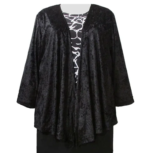 Black Crushed Panne Delicate Drape Women's Plus Size Cardigan