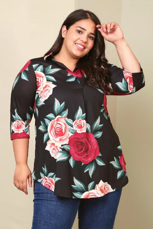 Black Floral Centre Pleat Top 1