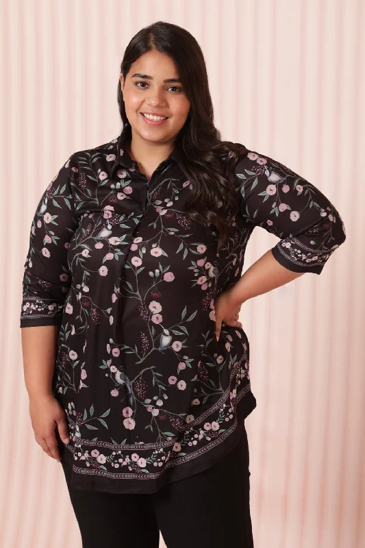 Black Floral Luxe Centre Pleat Top