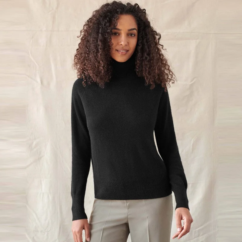 Cashmere Ribbed Trim Turtle Neck (Black)