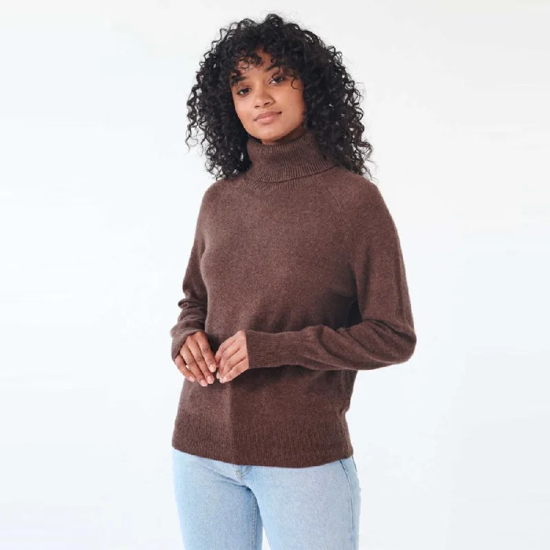 Cashmere Ribbed Trim Turtle Neck (Dark Chocolate)