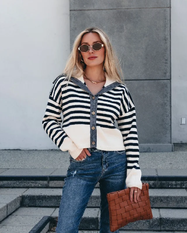 Cream and Black Striped Sweater Cardigan