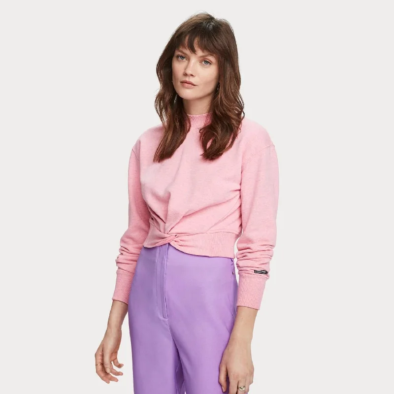 Cropped Knot Front Sweater (Sorbet Pink Melange)