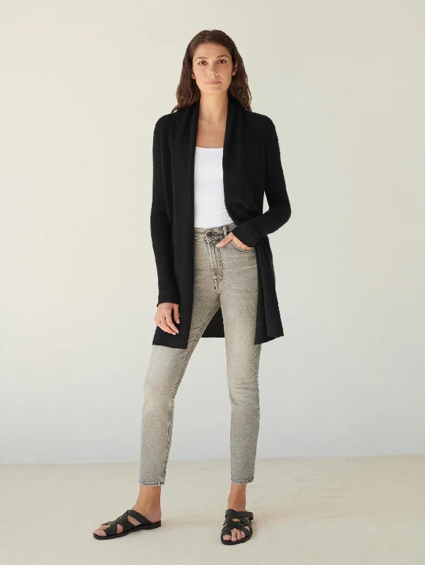 Essential Cashmere Trapeze Cardigan (Black)