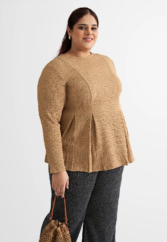 Kevia Textured Knit Work Peplum Blouse