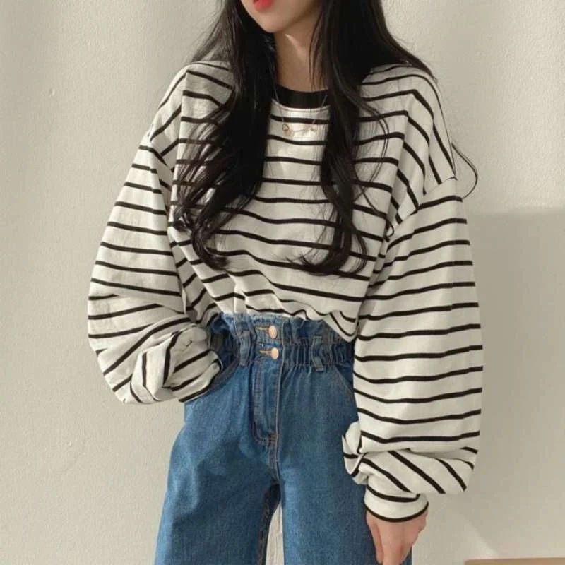 KittenAlarm - O-Neck Loose Striped Casual Sweatshirt