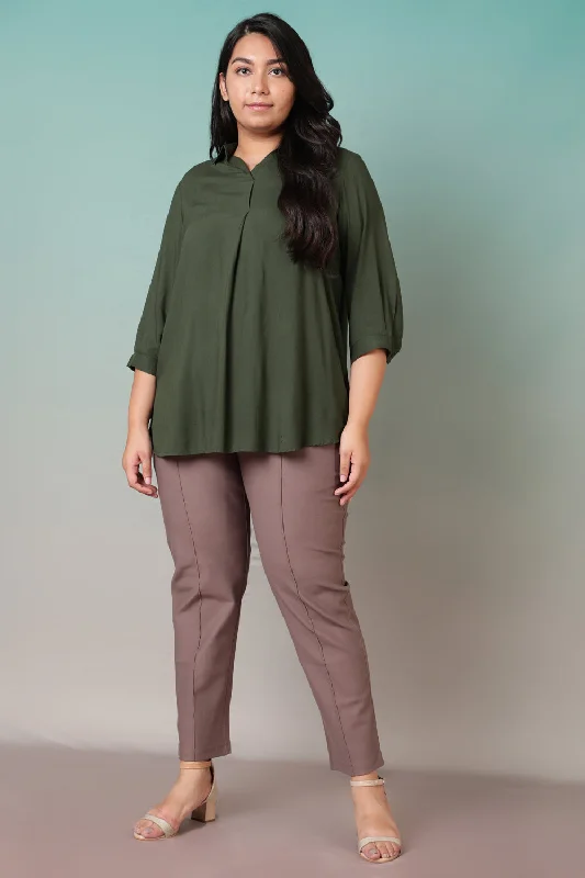 Olive Centre Pleat Top