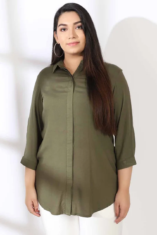 Olive Round Hemline Shirt