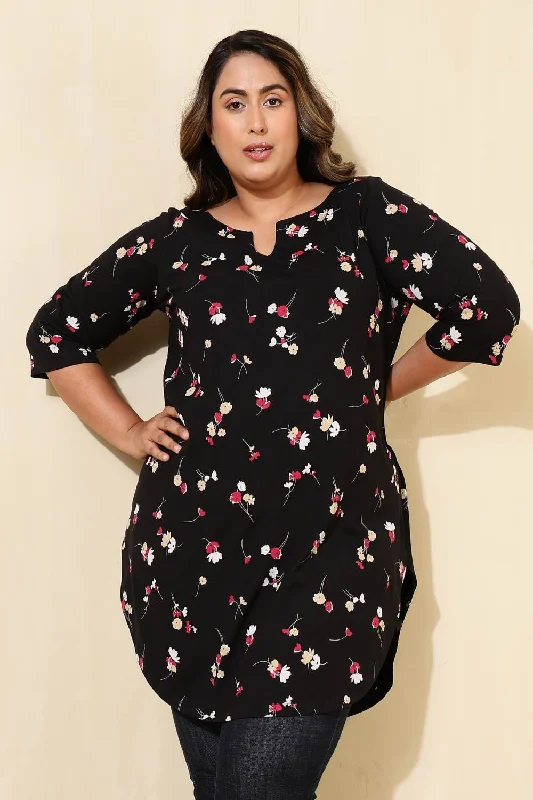 Plus Size Black Red Floral Tunic