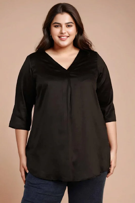 Plus Size Black Satin Centre Pleat Top