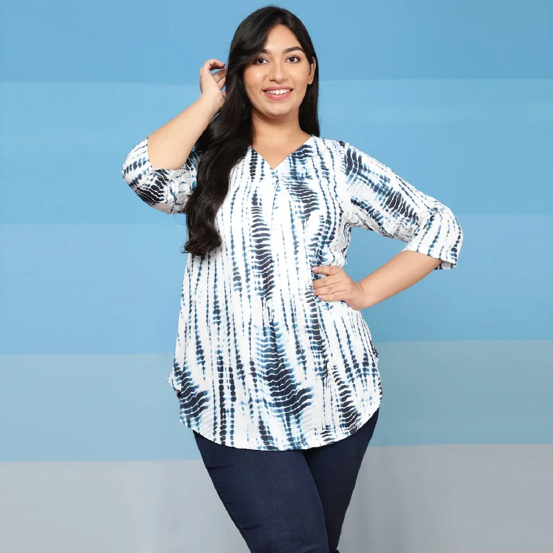 Plus Size Indigo Tie Dye Centre Pleat Top