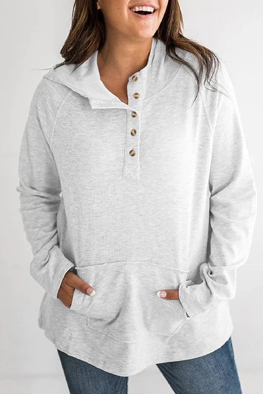 Women's Plus Size Kangaroo Pocket Henley Button Hoodie