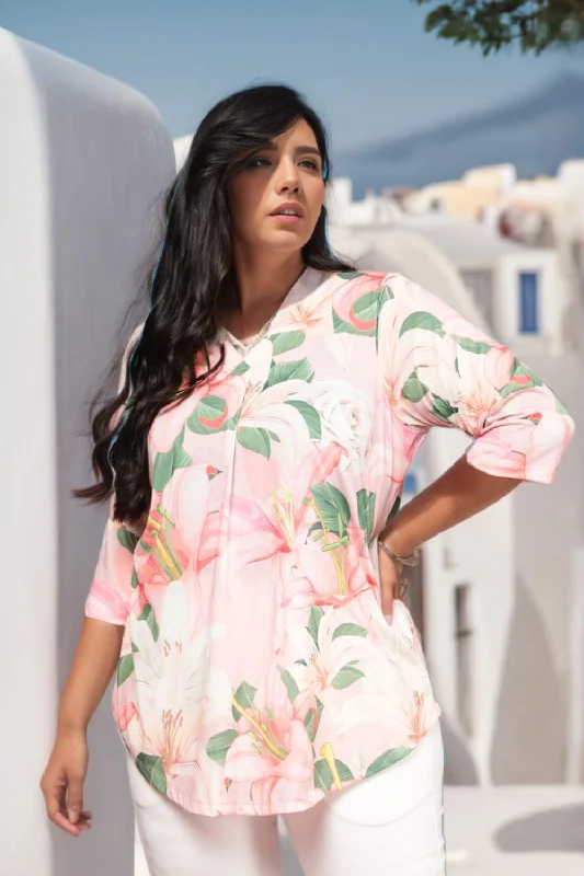 Plus Size Light Pink Floral Centre Pleat Top