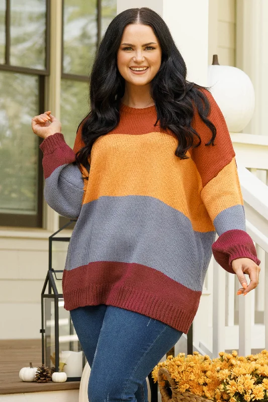 Ready for Sweater Weather Sweater, Rust-Butterscotch-Grey