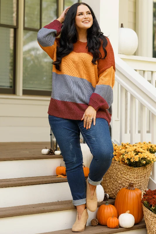 Ready for Sweater Weather Sweater, Rust-Butterscotch-Grey