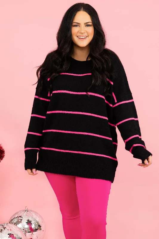 Slumber Party Sweater, Black-Pink